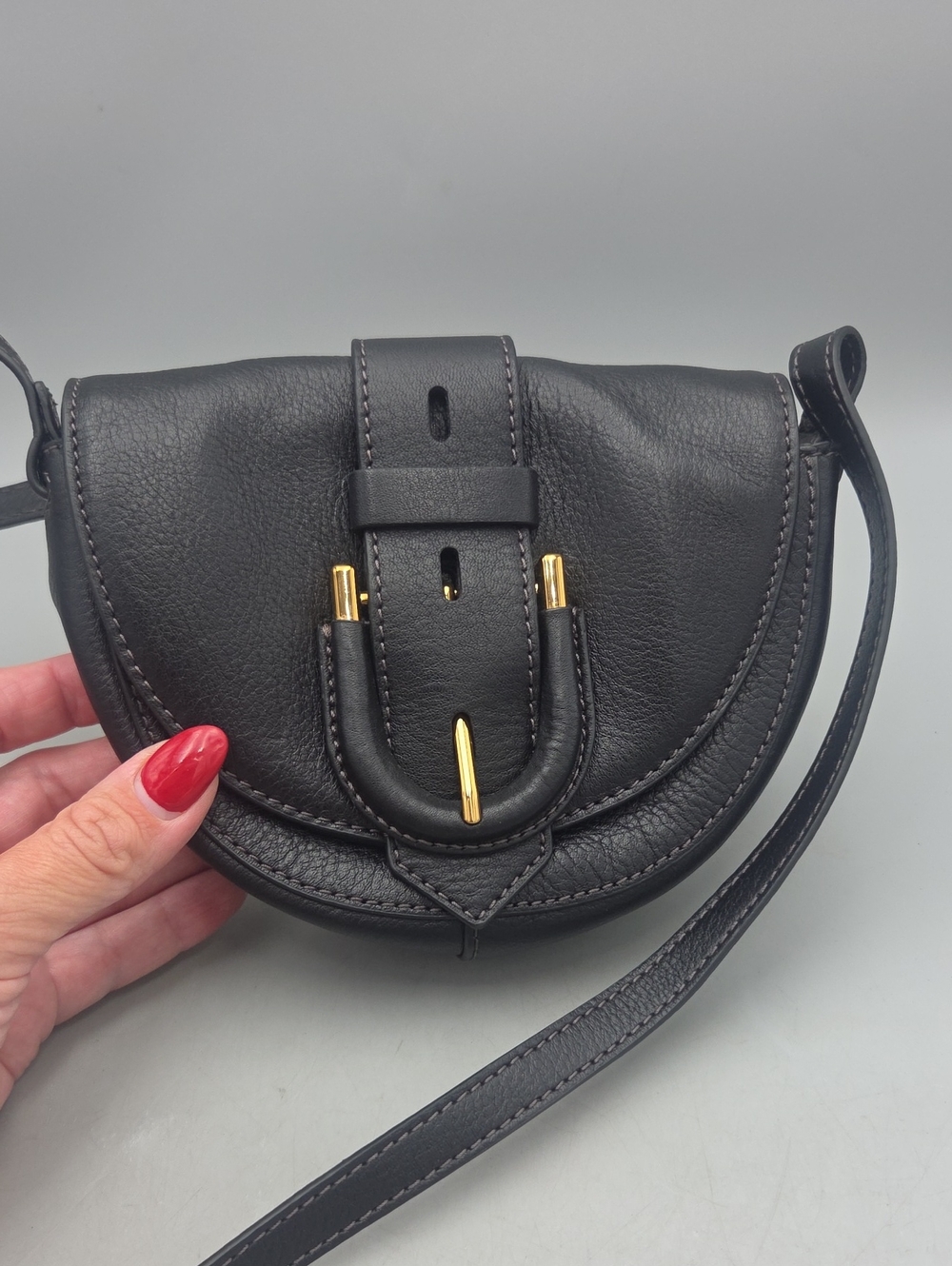 FOSSIL Crossbody Bag Mini Harwell Flap Leather Black Adjustable Strap